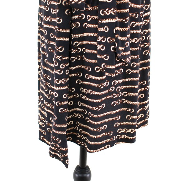 Diane Von Furstenberg Gold Chain Pattern Wrap Dress 2 Knee Length 3/4th Sleeve - Picture 4 of 7